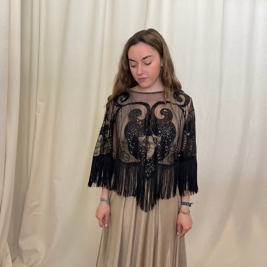 Poncho Flecos Negro