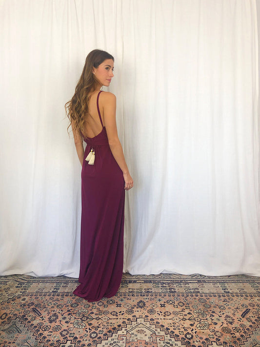 Vestido de pompones largo Berenjena 40