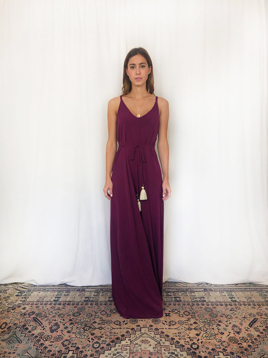 Vestido de pompones largo Berenjena 40