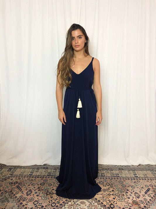 Vestido de pompones largo Marino 50