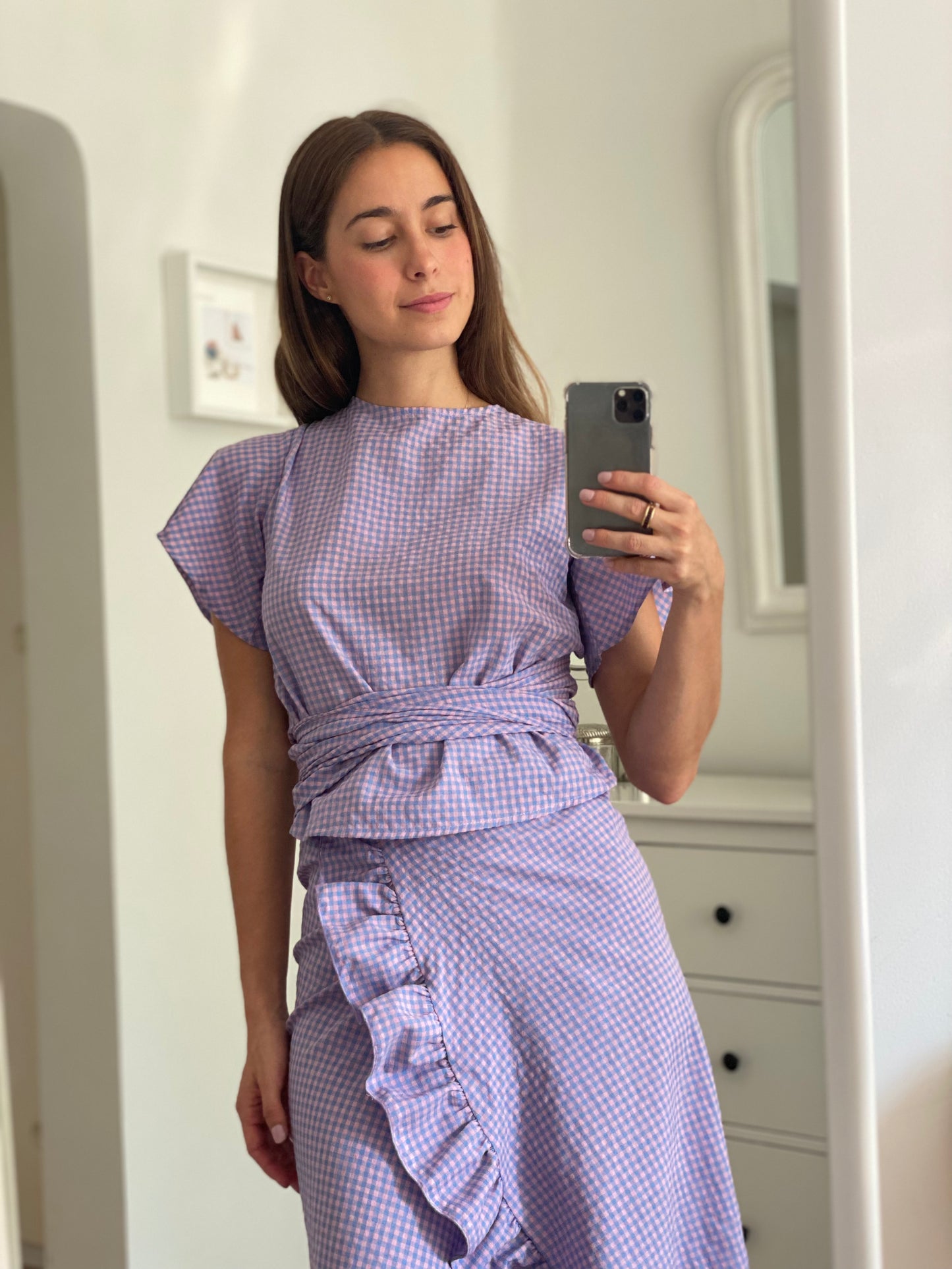 Blusa Wrap Vichy Rosa & Azul