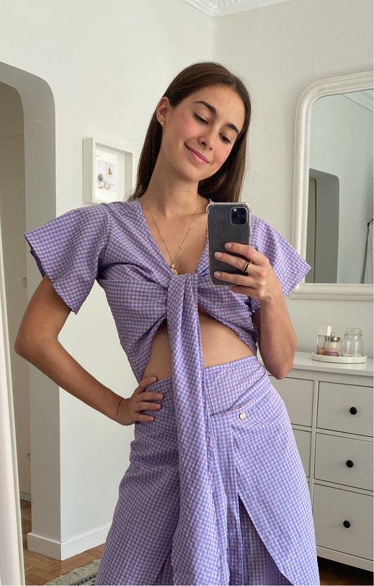Blusa Wrap Vichy Rosa & Azul