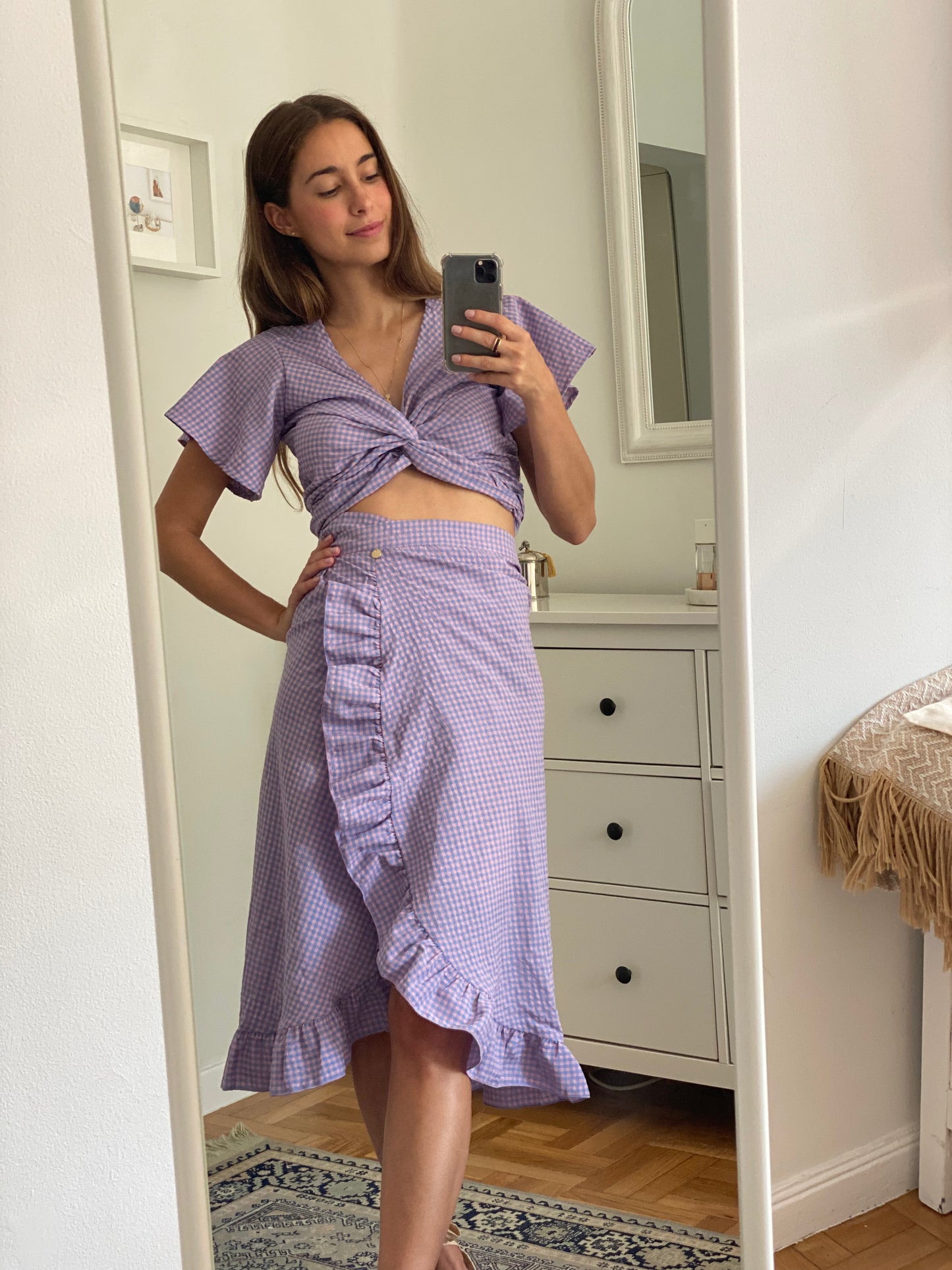 Falda Wrap Faralados Vichy Rosa & Azul