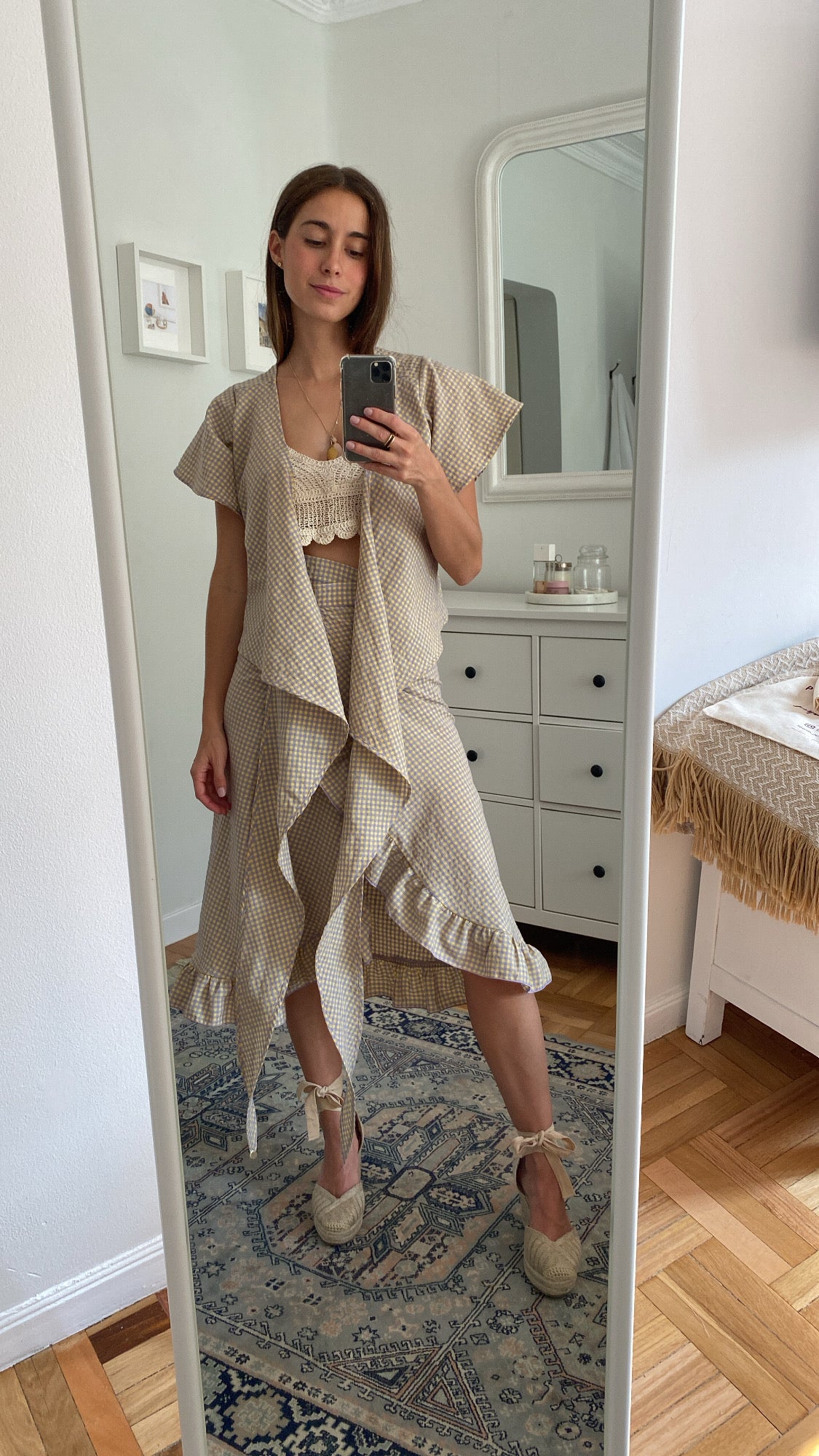Falda Wrap Faralados Vichy Lila & Amarillo