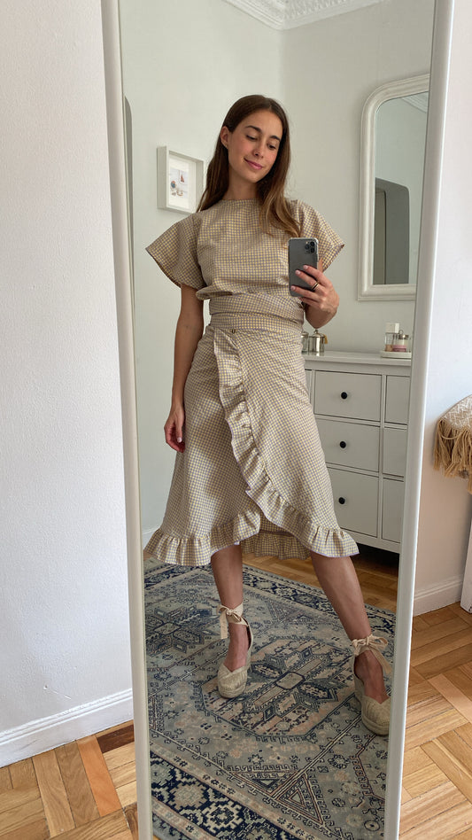 Blusa Wrap Vichy Lila & Amarillo
