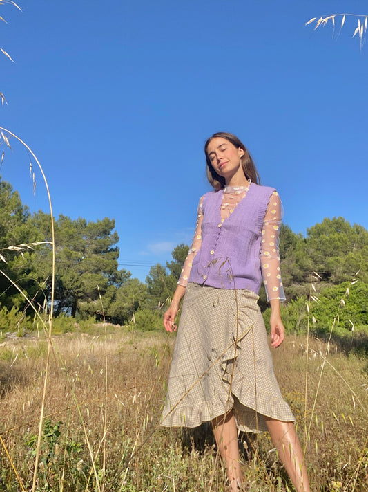 Falda Wrap Faralados Vichy Lila & Amarillo