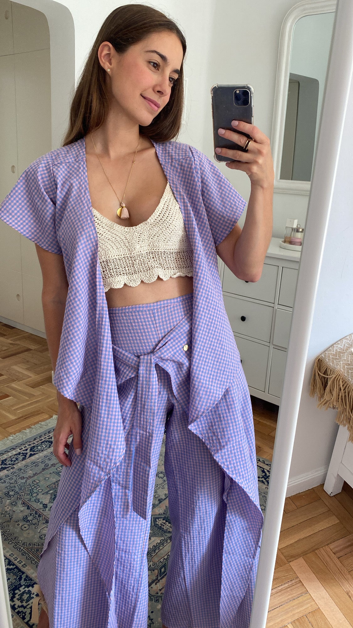 Blusa Wrap Vichy Rosa & Azul