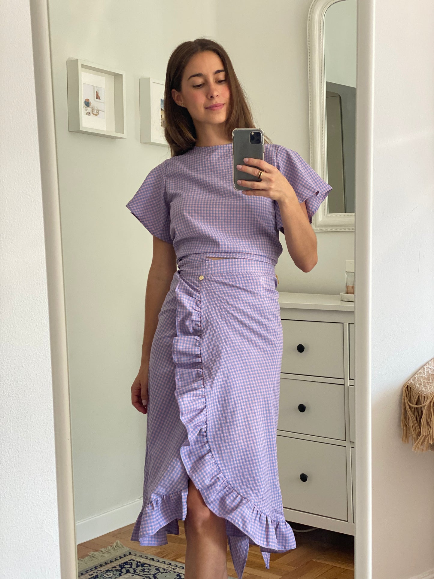 Falda Wrap Faralados Vichy Rosa & Azul