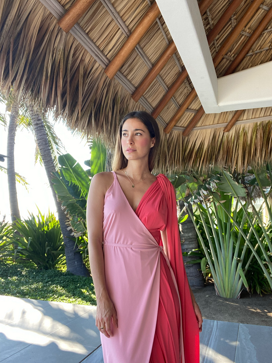 Vestido Doble Midi Rosa 83